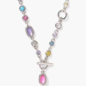 Multicolor Gemstone Station Sterling Necklace - Women